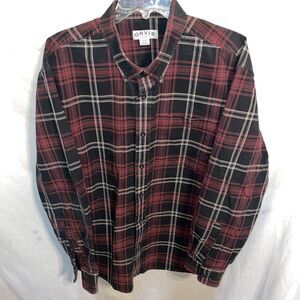 Orvis Men’s Thick Dress Shirt Size XL Red Black  Plaid Outdoors Work Comfort